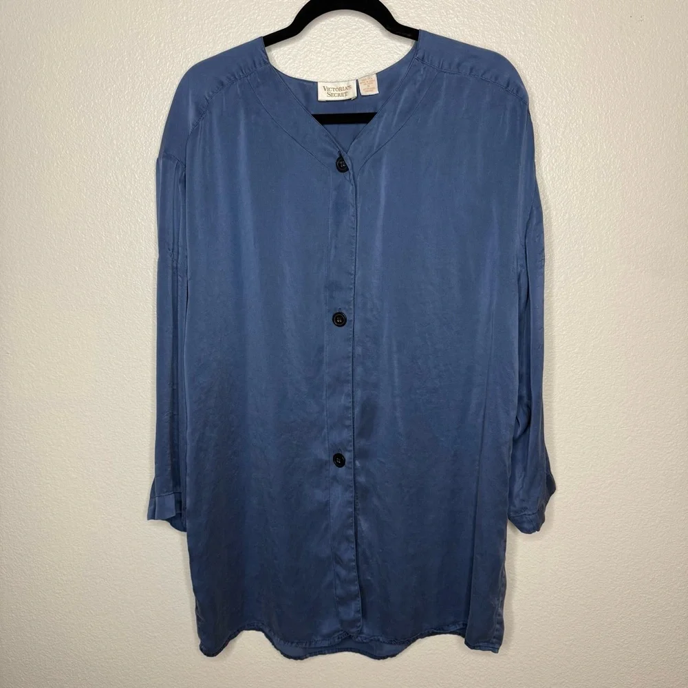 Vintage Victoria's Secret Gold Label Blue Silk‎ Sleep Shirt